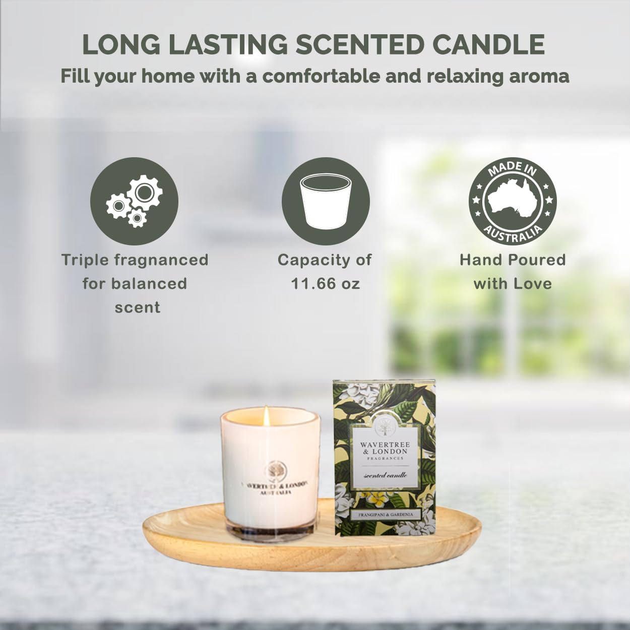 Luxury Frangipani & Gardenia Soy Wax Candle - Hand Poured in Australia, 11.66 oz Glass Jar Fancy Candle, Strong Scented, Non-Toxic, Long Lasting 60 Hour Burn, Relaxing Natural Floral Candle Gift