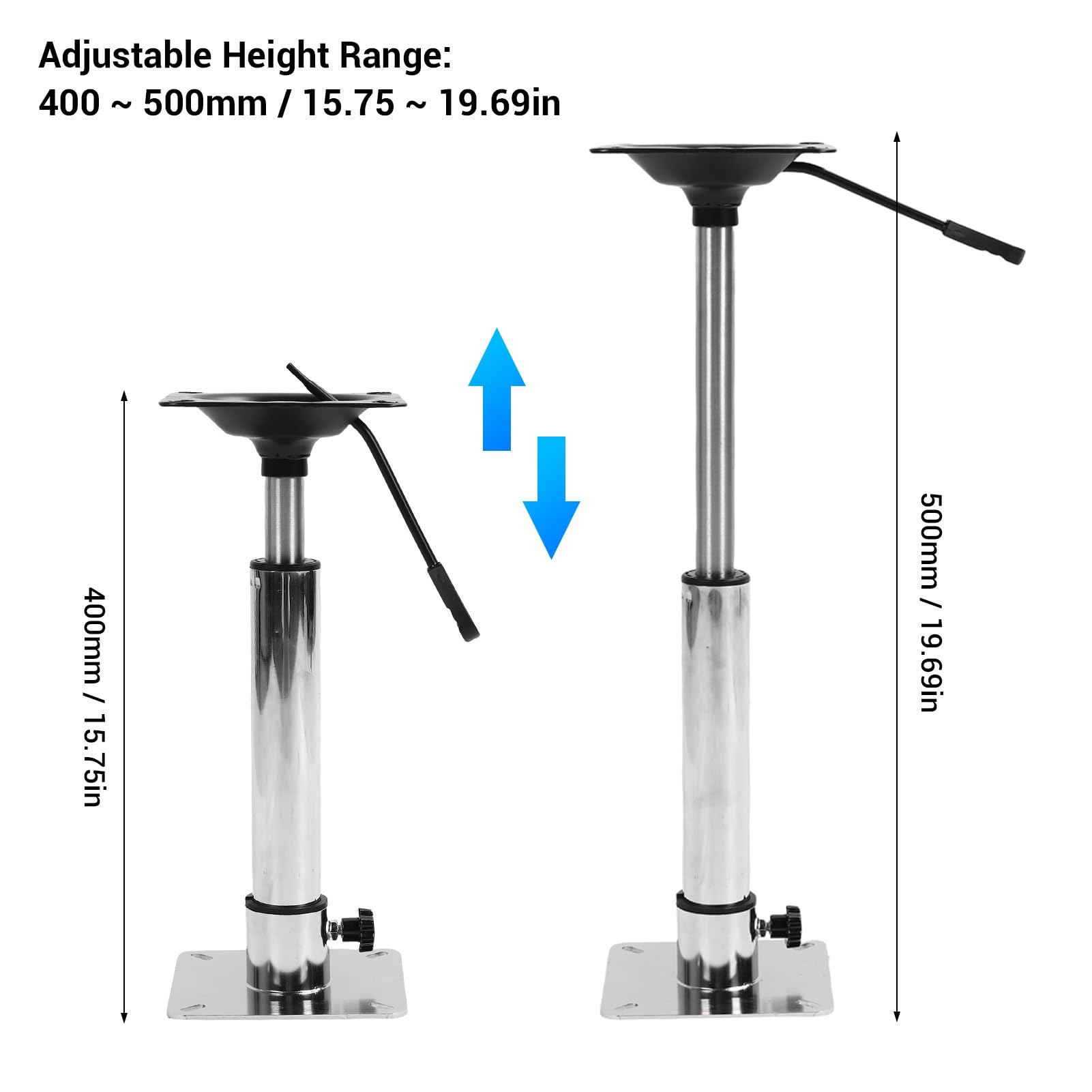 Sedile in Barca Piedistallo Fisso, Altezza Regolabile in Acciaio Inossidabile 400-500 Mm, 360 Gradi Ruotabili per Yacht, Navi, Pontone, Sala di Accoglienza
