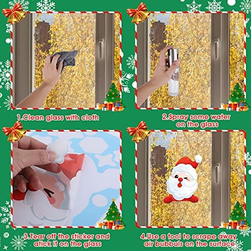 Sibba 9 Sheet Christmas Window Wall Stickers Double Sided PVC Static Clings Snowflake Santa Claus Reindeer Snowman Rudolph Decal Reusable Removable Xmas Display Home Xmas New Year Party Decoration