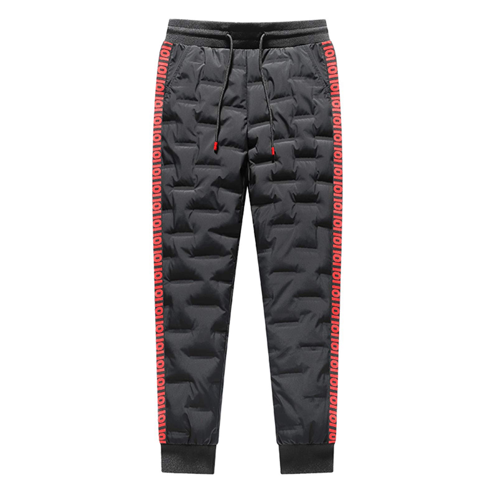 ANUFER Mens Winter Warm Duck Down Filled Snow Pants Water-Resistant Outdoor Sweatpants with Zipper Pockets Black - Red XXL
