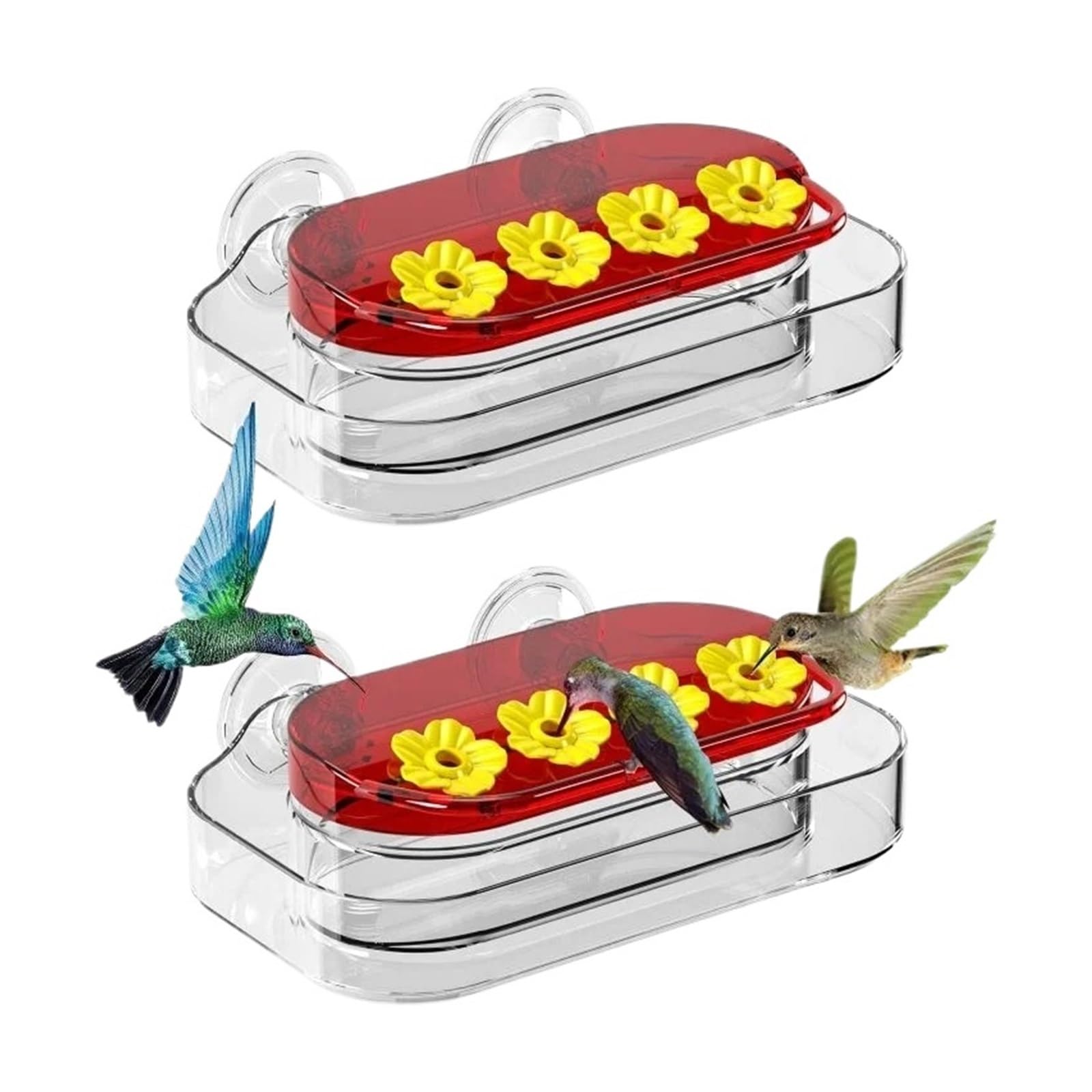 Alimentador De Colibrí For Ventana 2 Piezas, Ventosas Fuertes, con 4 Puertos Alimentación, Botella Colgante For Bebedero Agua For Pájaros Jardín FáCil De Rellenar Y Mantener