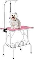 Yaheetech 36 Inch Adjustable Dog Grooming Table Foldable w/ Grooming Loops Tool Shelf 220lbs Capacity Pink