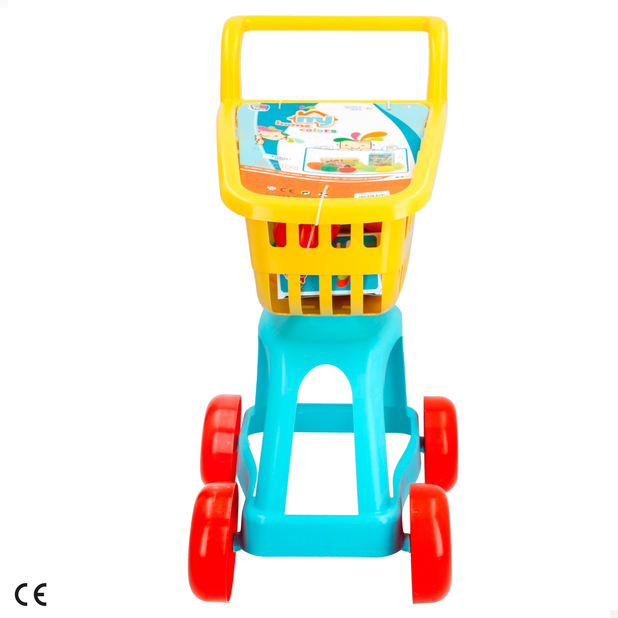 ColorBaby Carrito De Supermercado Con Accesorios My Home Colors – Juguete Simbólico Con 10 Piezas, Ruedas Y Asa, A Partir De 3 Años, Colores Surtidos