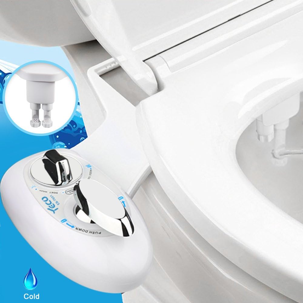 Bidet, YECO Self Cleaning Dual Nozzle Fresh Water Spray (Frontal & Rear/Feminine Wash) Non-Electric Mechanical Bidet Toilet Attachment - Adjustable Water Pressure - Easy DIY Install Metal Hose