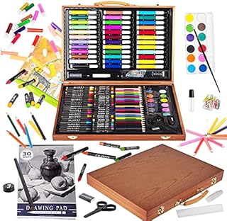 KINSPORY Art Set for Kids, 150PCS Art Kits For Kids, Deluxe Painting Wooden Box Art Set, Coloring Drawing Art Supplies Case Gift for Artists Teens Adults Boys Girls 4 5 6 7 8 9 10 11 12 (Brown)