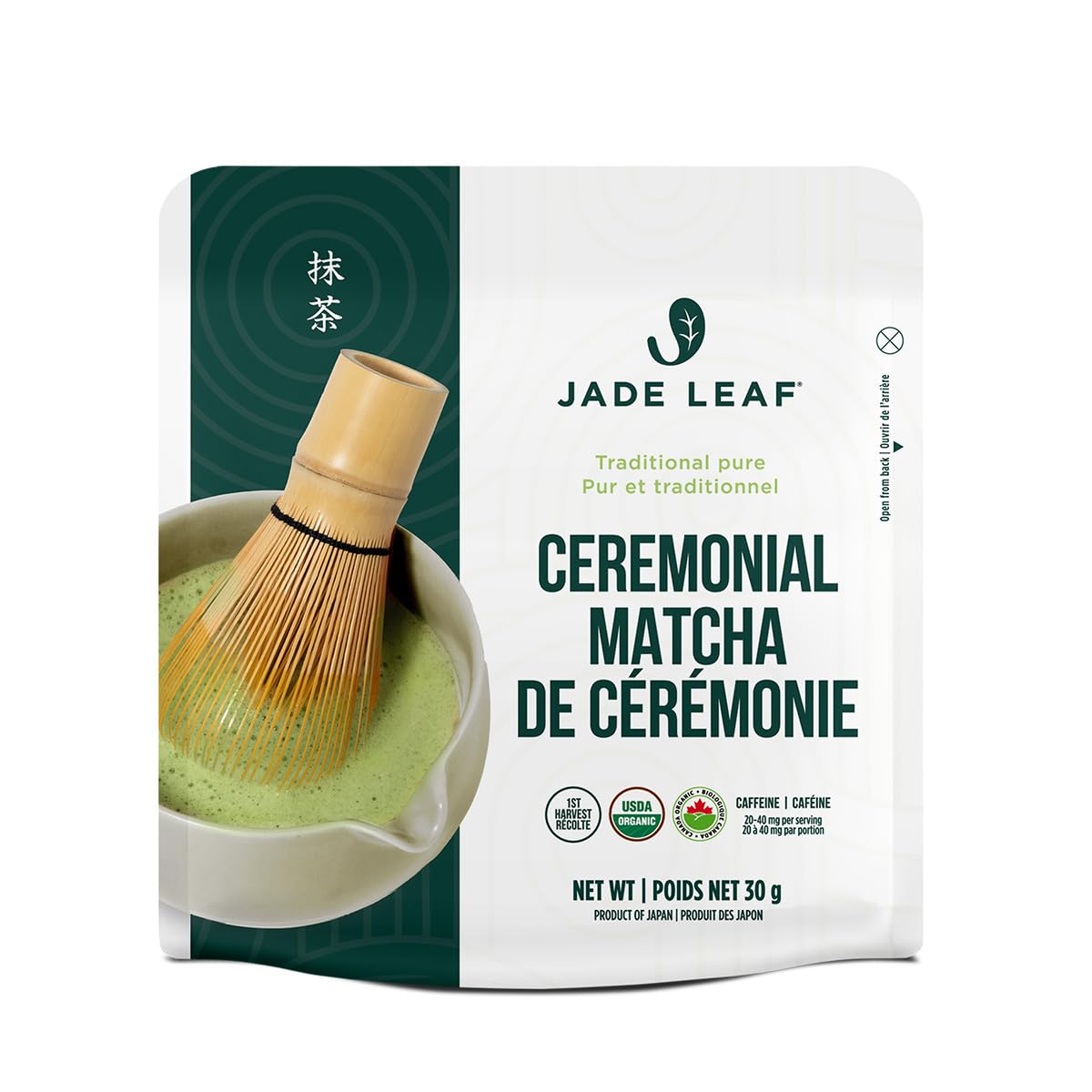 Jade Leaf Ceremonial Grade Matcha Powder, 30g / 1.06oz Resealable