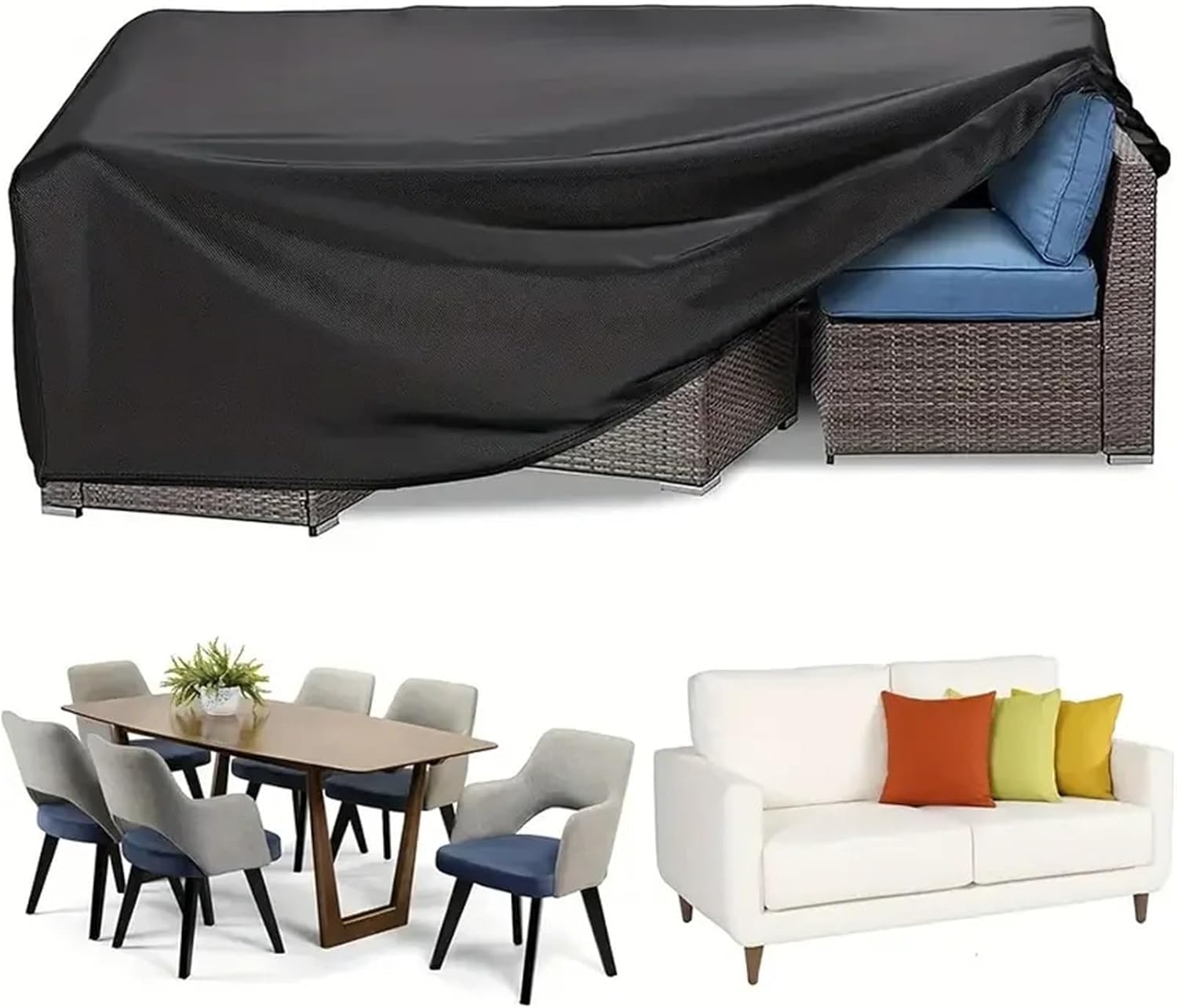 Patio Sofa Cover Heavy-Duty Patio Furniture Cover Set Protective Covers for Sectional Sofas, Tables & Chairs(Black,280x211x71cm)