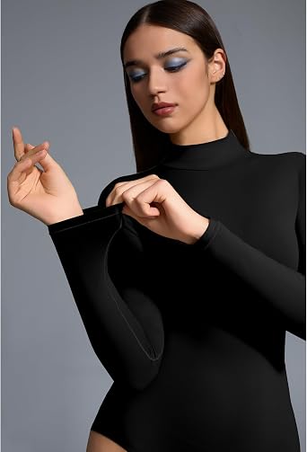 Womens Mock Turtleneck Bodysuit Long Sleeve, Double lined Body suit Top Suitable for Going out