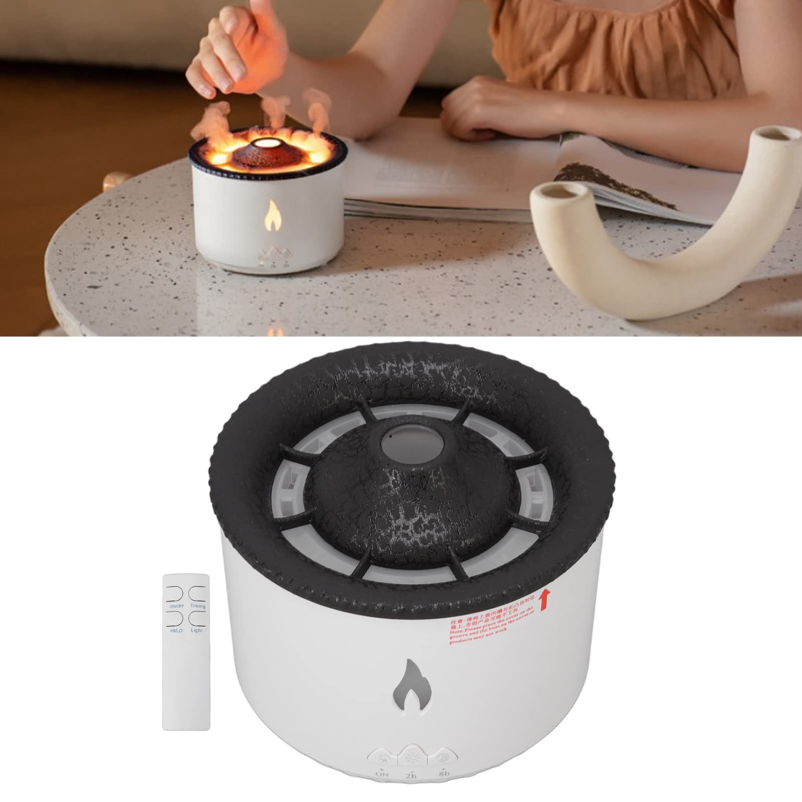 Diffuseur de Flamme Seajelly Humidificateur Atomisant Anneau de Fumée avec Télécommande Fissure Noire Flamme Bleue Bicolore pour Salon Chambre Matériau ABS 300 ML Ultrasons