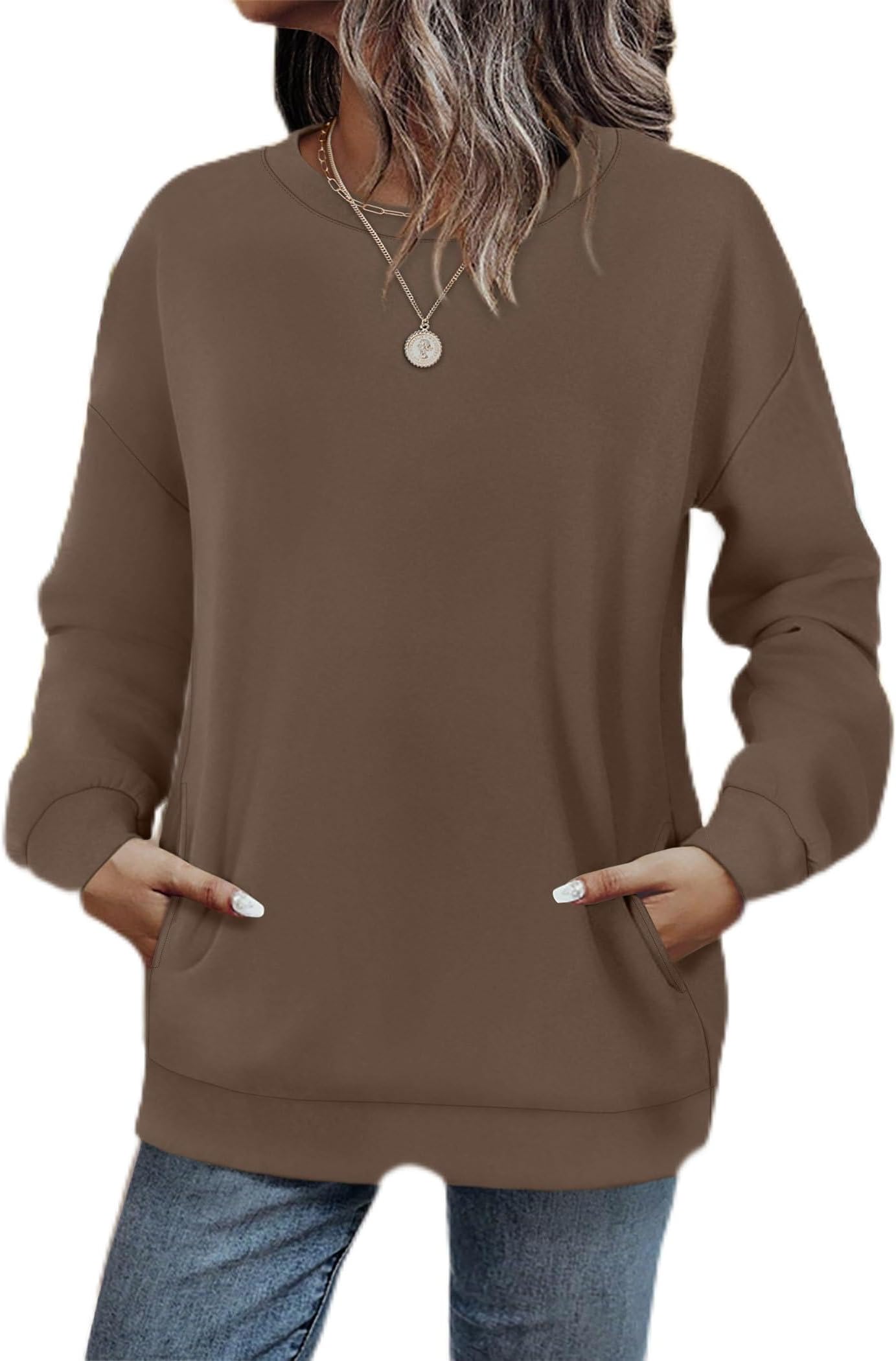 Crewneck Sweatshirts Women Long Sleeve Tops 2025 Fall Fashion Clothes Winter Pullover with Pockets S-2XL