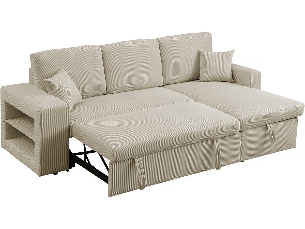 Habitat et Jardin Canapé d'angle en Velours côtelé Convertible/réversible Axel - 3 Places - Beige