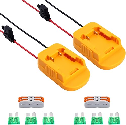 Elefly Paquete de 2 adaptadores de batería de Power Wheels compatibles con batería Dewalt de 20 V con terminales de fusible y cable, conector de