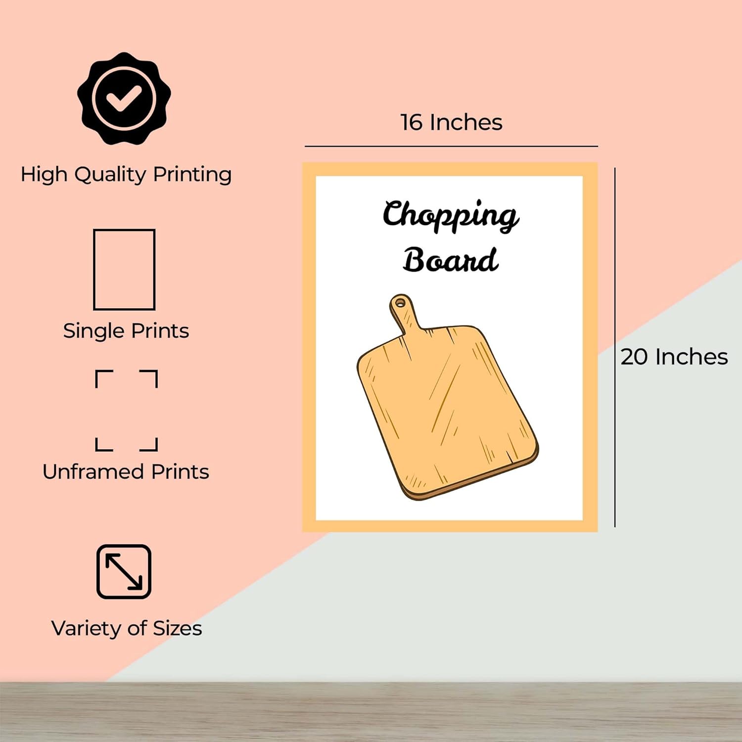 InkFlow Posters Chopping Board Poster - Kitchen Tool Illustration Art - Modern Print - Minimal Culinary Wall Decor for Home Kitchen - Trendy Cooking Display Gift - 16x20 Unframed Canvas Print