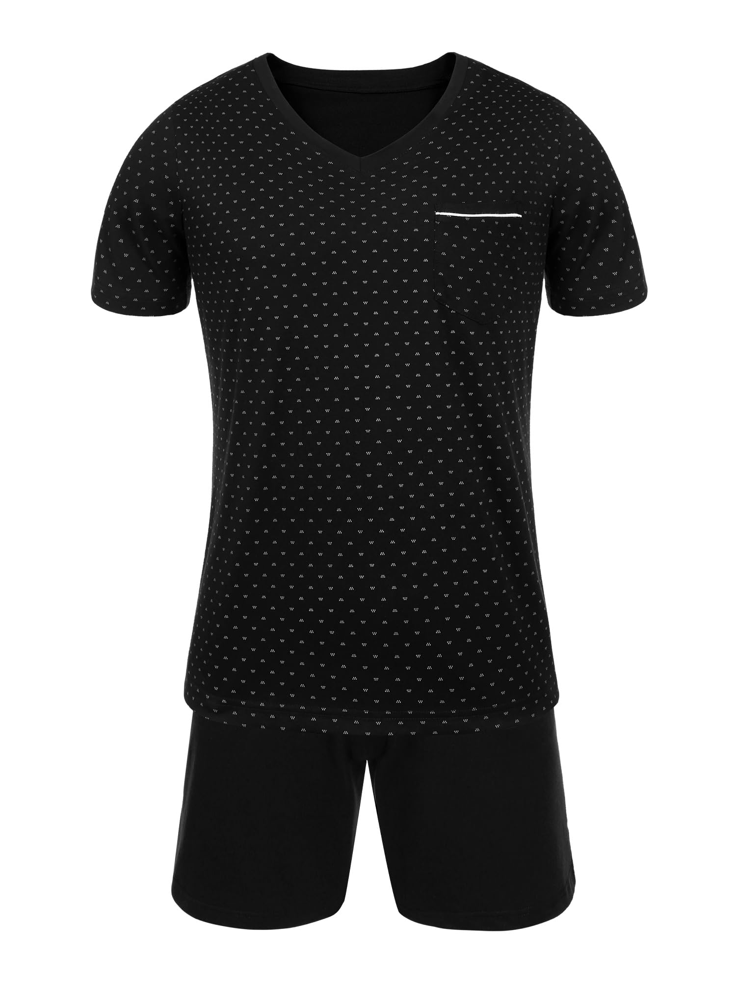 Winovia Schlafanzug Herren Kurz Baumwolle Pyjamaset Kurzarm Nachtwäsche Shorty V-Ausschnitt Nightwear Set