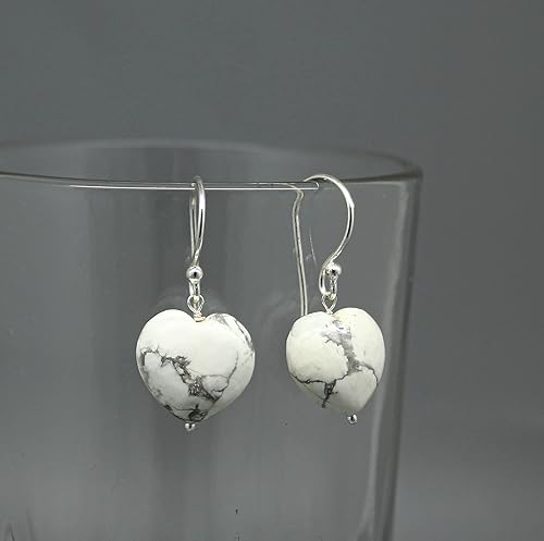 Miniatura 3 de Gempires Mother's Day Gift Natural Howlite Heart Crystal Earrings Gemstone Handmade Jewelry Gift for Girls and Teens (Howlite)
