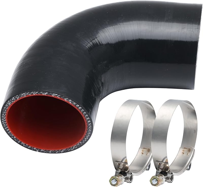 Mangote de silicone em cotovelo 90° MaySpare para turbo e intercooler, diâmetro interno de 5,72 cm, 10,2 cm de comprimento – Kit com 2 abraçadeiras T-Bolt