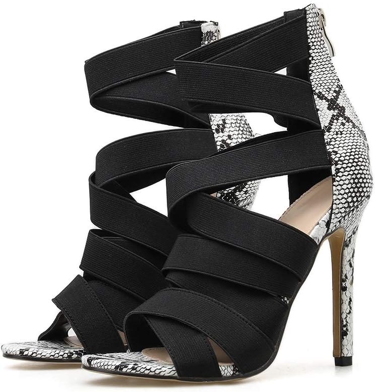 2020 Stiletto Women Pumps Serpentine Ribbon Hollow Out Mixed Colors Open Toe High Heels PU Zipper Ladies Sandals Kizomba Shoes for Women