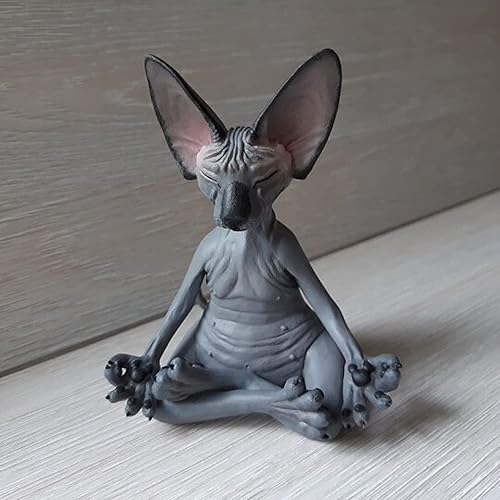 Sphynx - Figuras coleccionables de gato Meditate Zen Yoga pose relajada meditación Sphynx colecciones de gatos estatua de gato para oficina en casa