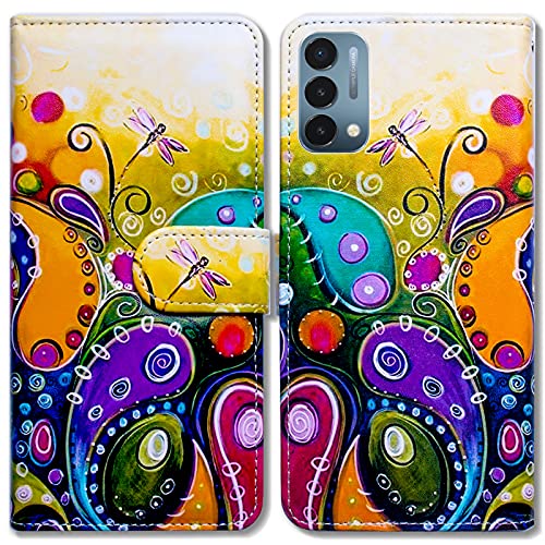 Image of Bcov Case for OnePlus Nord N200 5G, Colorful Dragonfly Leather Flip Phone Case Wallet Cover with Card Slot Holder Kickstand for OnePlus Nord N200 5G