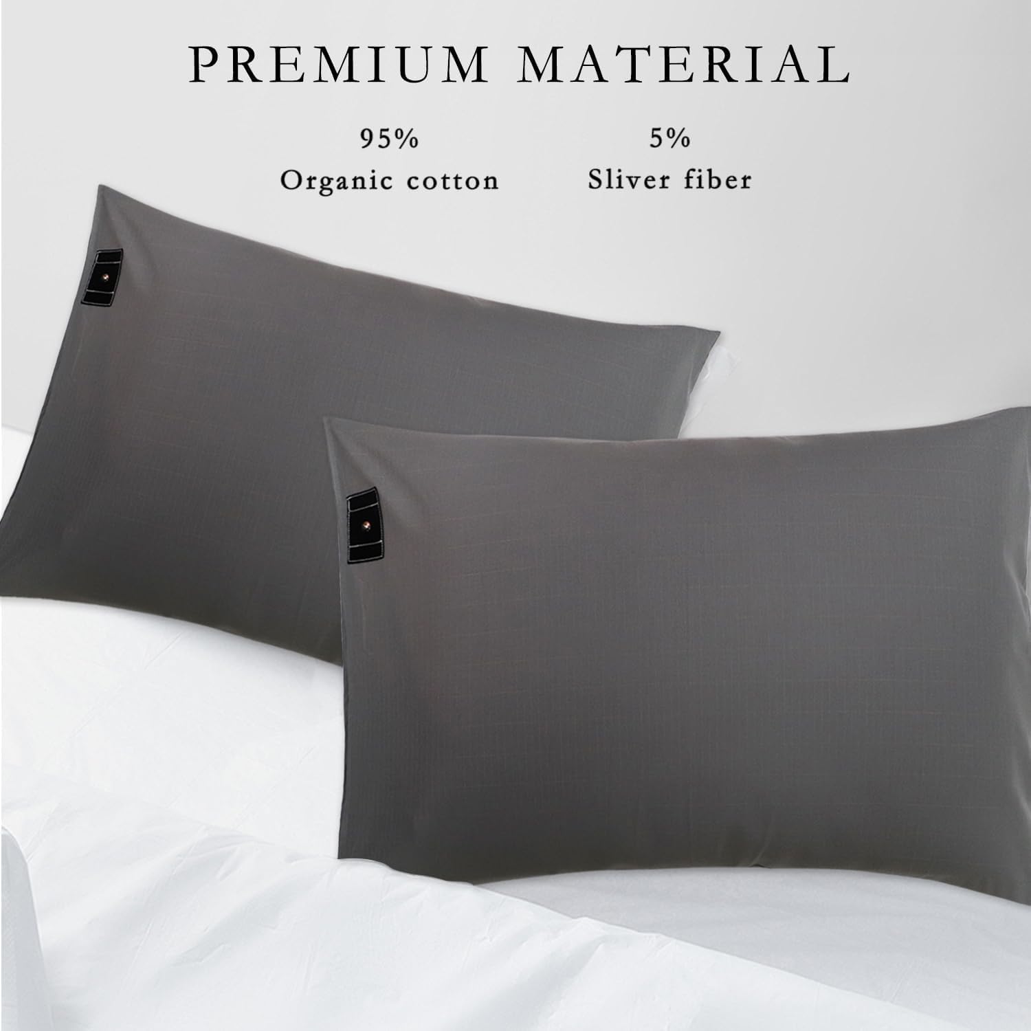 Grounding Pillowcase 2 Pack Grounding Pillow Cases Silver Fiber Grounding Pillowcases King Size for Better Sleep (20"x36",Grey)