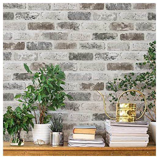 Guvana 17.3"×197" Brick Wallpaper Grey and Brown Peel and Stick Wallpaper Vintage Self Adhesive Wallpaper Faux Textured Brick Removable Wallpaper DIY Wallpaper for Room Accent Walls Decor Vinyl Roll