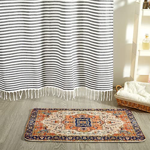 Estmy Oriental Persian Bathroom Rugs With Thicken Non-Slip Rubber Backing 20’’W X 31’’L, Boho Turkish Tribal Vintage Traditional Soft Velvet Absorbent Foam Bath Mat Rug Machine Washable, Quick Drying #TOP3