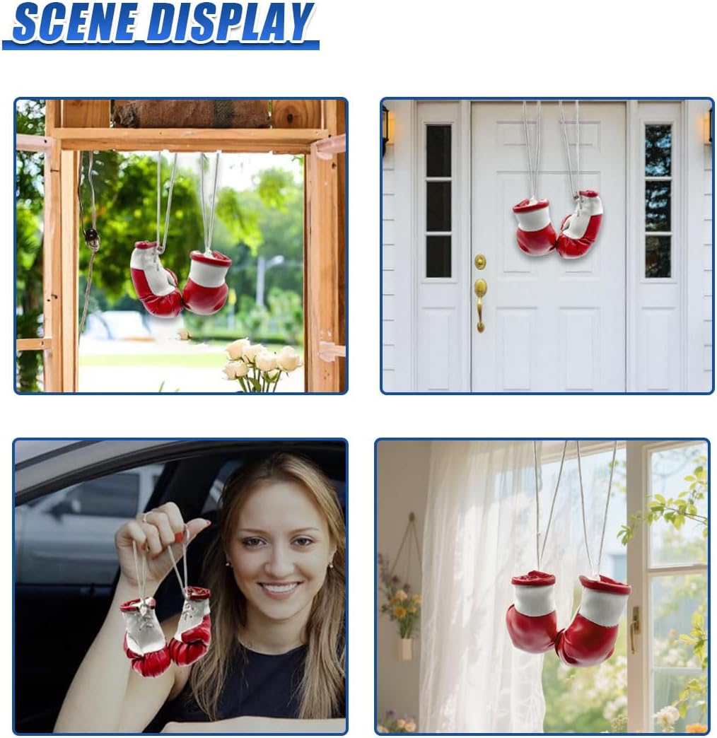 Mini Boxing Gloves Car Rearview Mirror Charm (Red) thumbnail