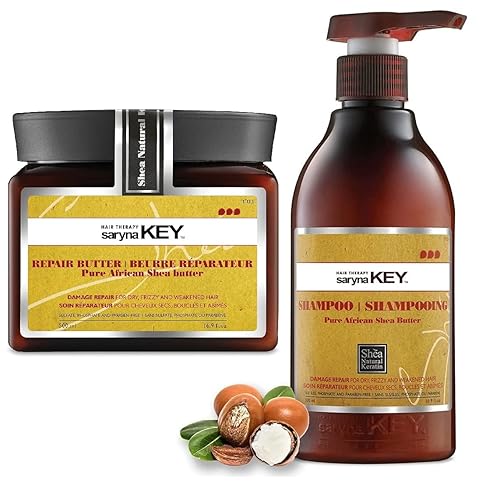 Champú para cabello dañado con máscara de manteca de karité africana pura, para cabello seco dañado, tratamiento profesional de queratina, sin