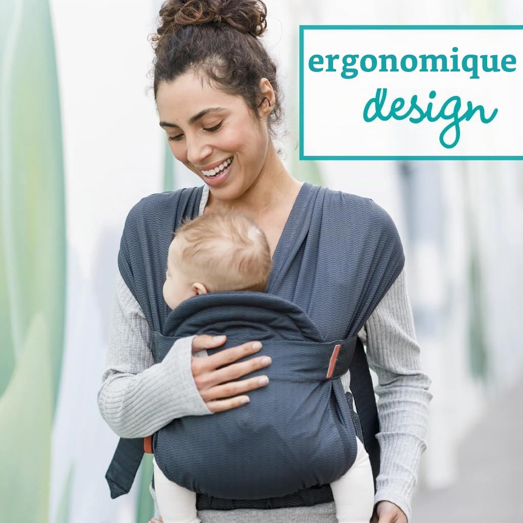 Infantino - Écharpe de Portage Bébé Hybride Hug & Cuddle - Porte Bebe Hybride - Housse de confidentialité matelassée - Pochette de rangement intégrée - Pour bébé de 3,2 à 11,8 kg - Gris foncé
