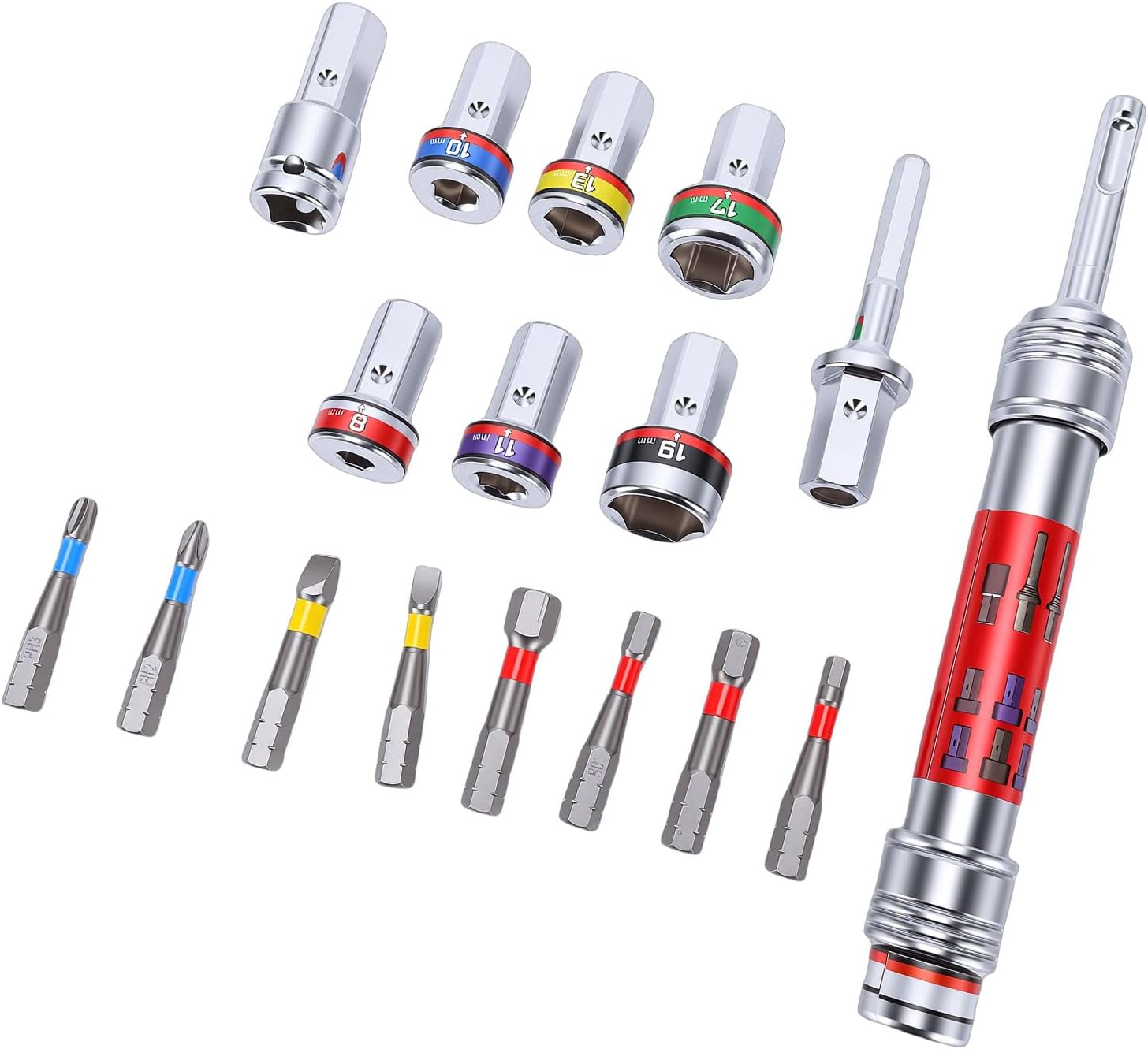 8-19MM Alloy Steel Socket Bit Extension Set, Socket Connector Bar, Hex Rod Extension Bar with Adjustable Length, Ideal for Electric Drill Wrench & Home Furniture Repair
