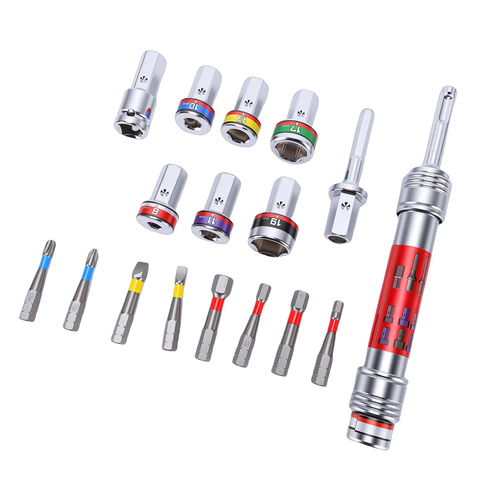 LiebeWH Set di Punte a Bussola Set di Barre di Prolunga di Punte a Bussola in Acciaio Legato da 8-19 Mm con Codolo Esagonale da 8 Mm per Chiave per Trapano Elettrico Riparazione di