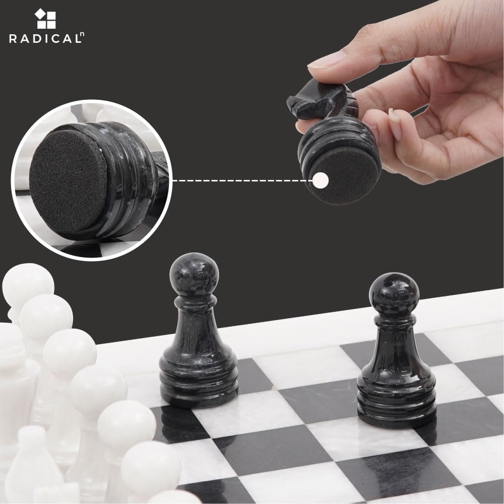 Radicaln Marble Chess Set 15" Inches Handmade White and Black Luxury Board Games for Adults, Ideal Marble Chess Board Game Set & Chess Pieces for Home Decor