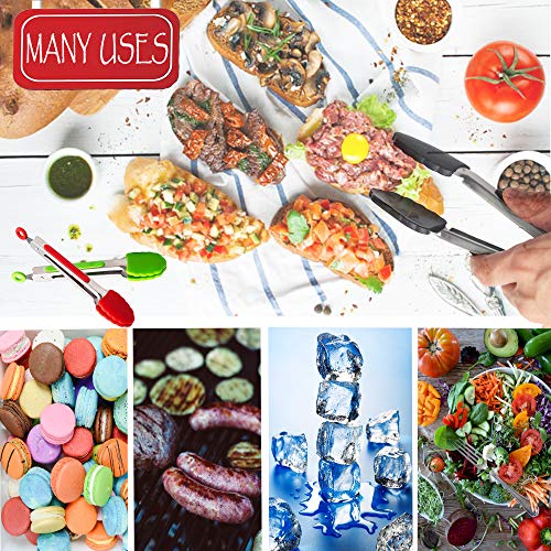 5 Pack Silicone Cooking Tongs Set 7-Inch Mini Tongs Heavy Duty Black Stainless Steel Silicone Small Kitchen Tongs with Non-Stick Silicone Tips for Food,Serving,BBQ,Salad,Grilling and More
