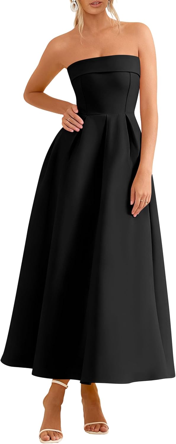 PRETTYGARDEN Cocktail Dresses for Women 2026 Summer Formal Elegant Tube Top Strapless Spring Wedding Guest Party Midi Dress - Image 7