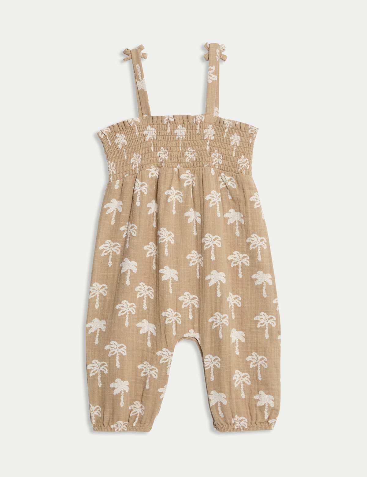 Marks & Spencer Pure Cotton Palm Tree Romper (0-3 Yrs) Brown Mix - Image 2 thumbnail