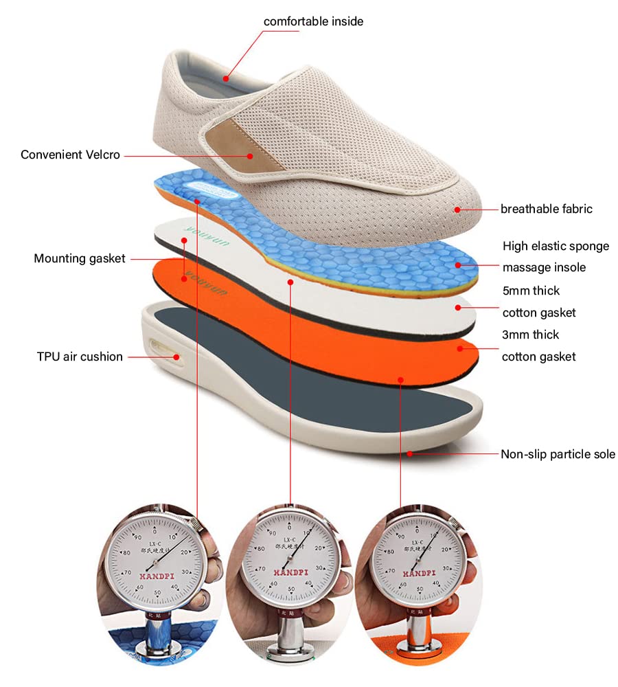 Scarpe di Larghezza Extra Larga Donna Uomo Scarpe Diabetiche, Punta di Chiusura Regolabile Piedi Gonfi Pantofole per Anziani Artrite Edema Pollice Valgo, Scarpe Ortopediche per Donna