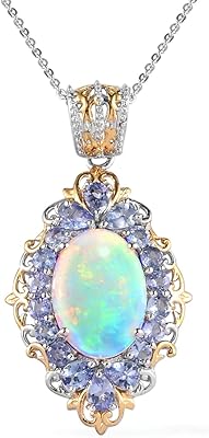 Shop LC Opal Blue Tanzanite 925 Sterling Silver Vermeil Yellow Gold Platinum Plated Halo Pendant Necklace for Women Jewelry Gifts Size 20" Ct 3.49 Birthday Gifts