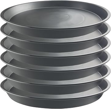 6 Pack 15 Inch Gray Plant Saucer Trays, Heavy Duty Plastic Planter Bases for Big Flower Pots, Durable Water Catcher Plates Indoor Outdoor Use