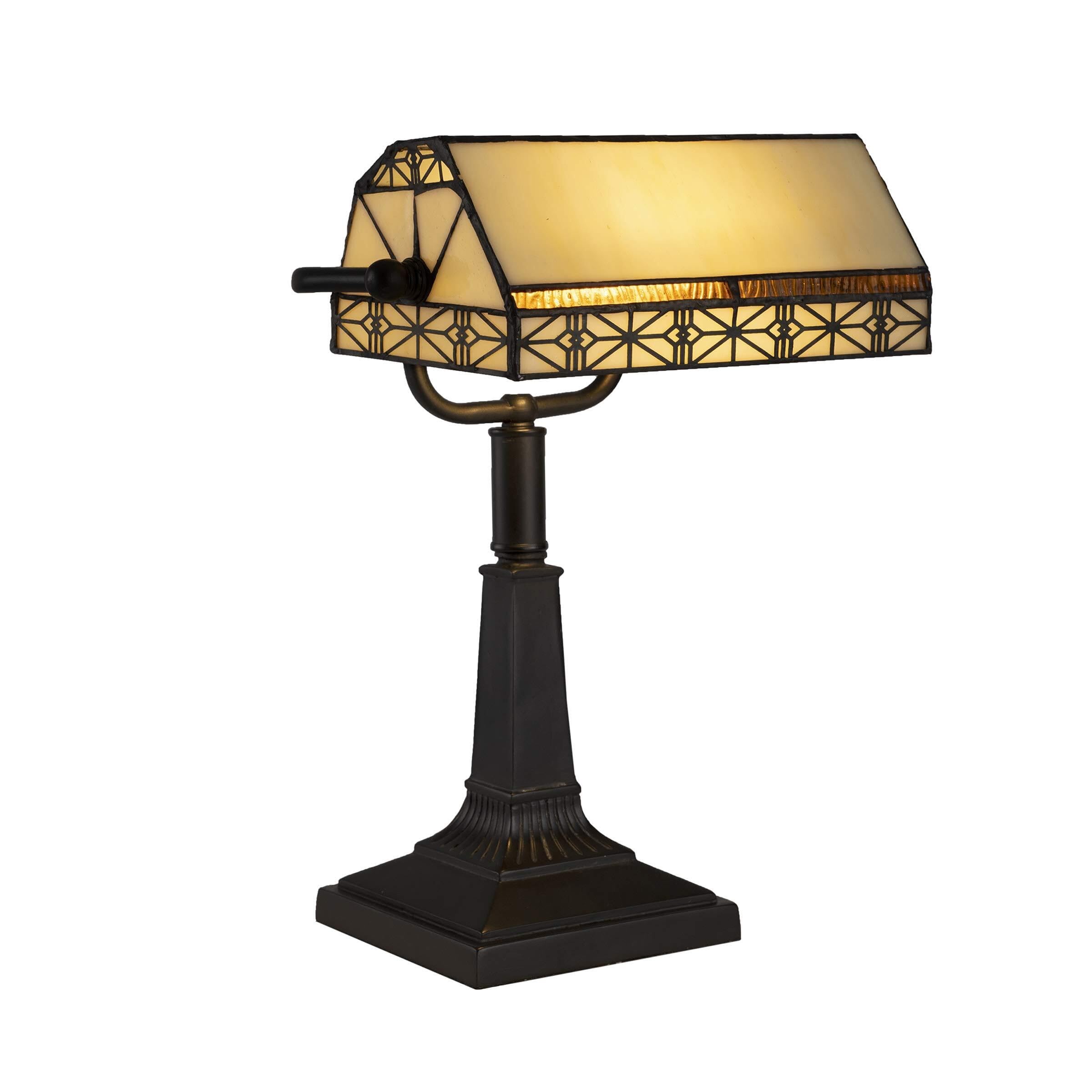 Vintage Metal LED Table Lamp with Hand-Painted Glass Shade, 
