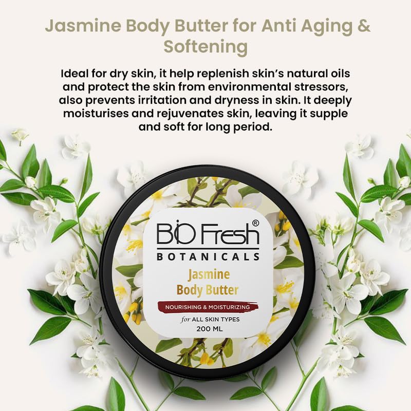 Image of BIOFRESH BOTANICALS Jasmine Body Butter - 200ml Hydrating Winter Cream for Dry & Cracked with Aloe, Murumuru Butter & Jasmine Extract Skin Anti-Aging Moisturizing Body Butter for Dry Skin (Pack of 2)