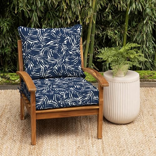 Image of Arden earthFIBER Outdoor Deep Seat Cushion Set, 24 x 24, Rain-Proof, Fade Resistant, Deep Seat Bottom and Back Cushion for Chair, Sofa Navy Blue King Palm
