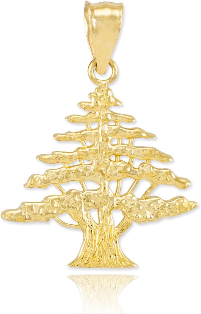 High Polish 14k Yellow Gold Cedar Tree Charm Pendant