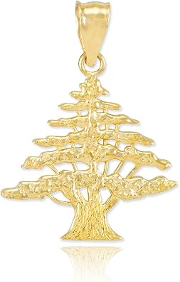 Polished 10k Yellow Gold Cedar Tree Charm Pendant