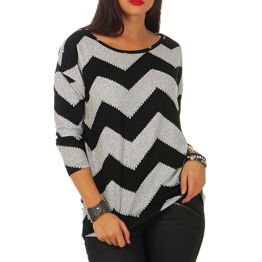 ONLY Printed 3/4 Sleeved Top Suéter, Multicolore (Light Grey Melange/AOP W/Black Zigzag), L para Mujer