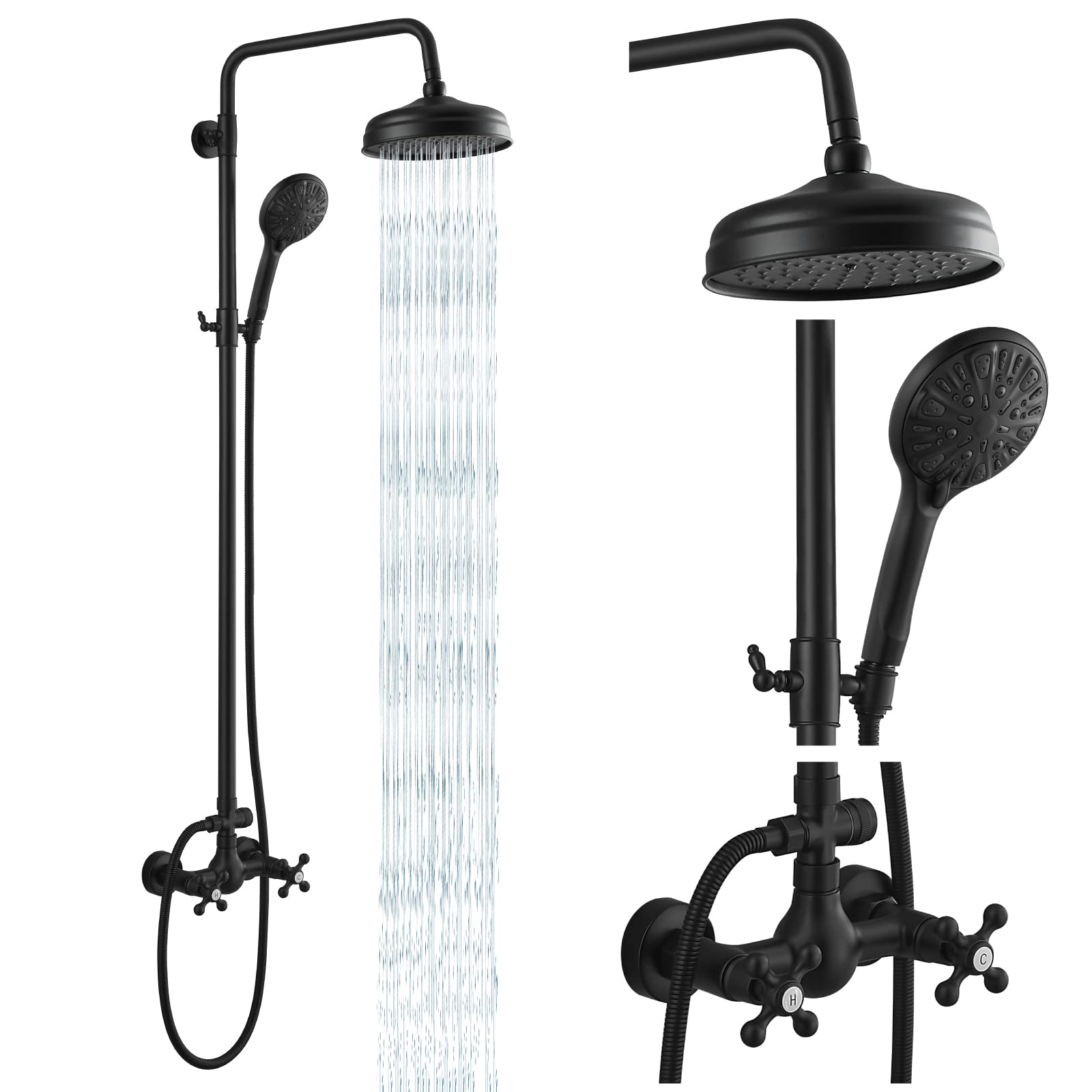 LFGUD 3-Function Thermostatic Shower Faucet Set, 8 Round Head Shower