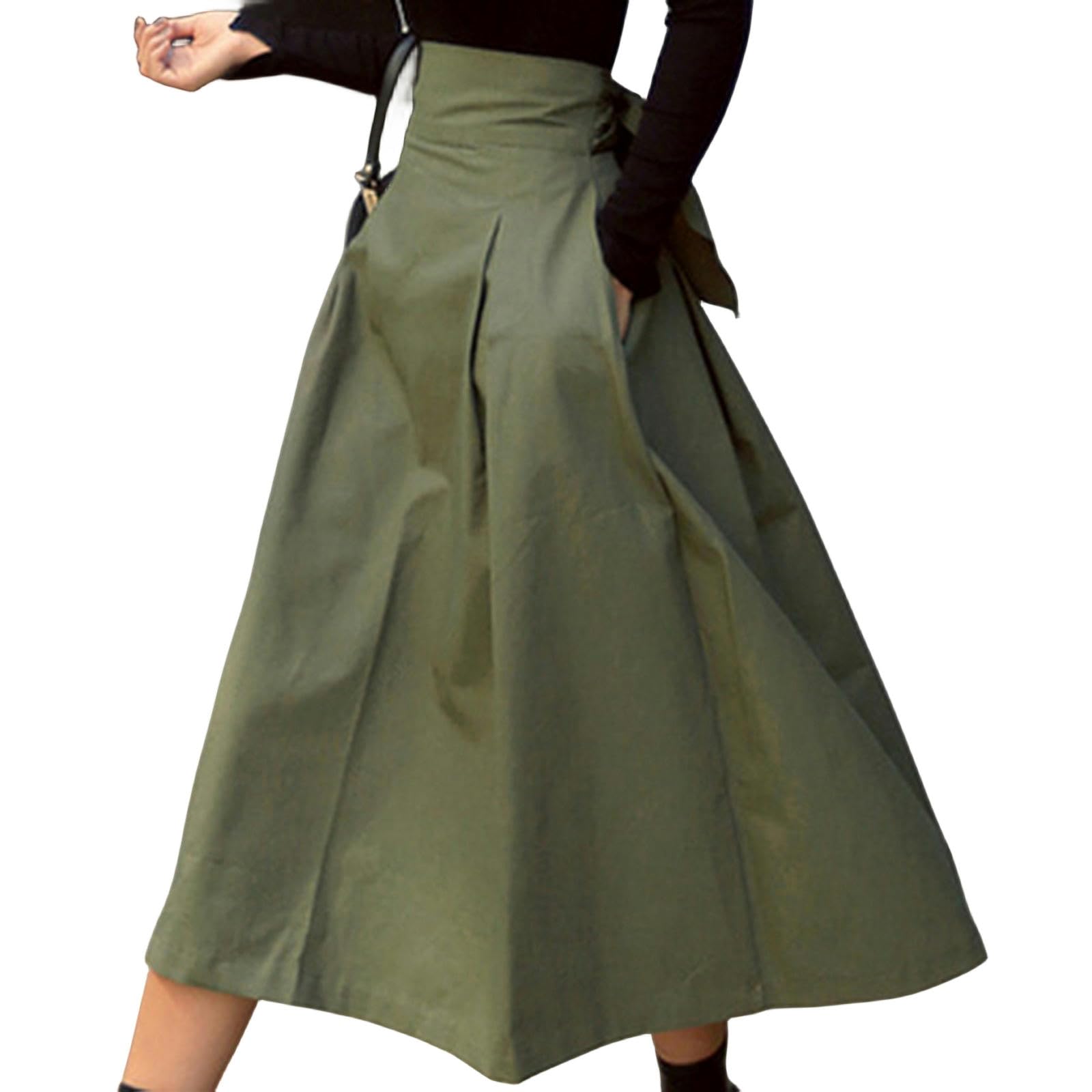 Gonna Lunga Donna Estate Gonne Femmini di Colore Solido A Swing Grande Gonna Gonna Lunghe Gonna-Nero-XL