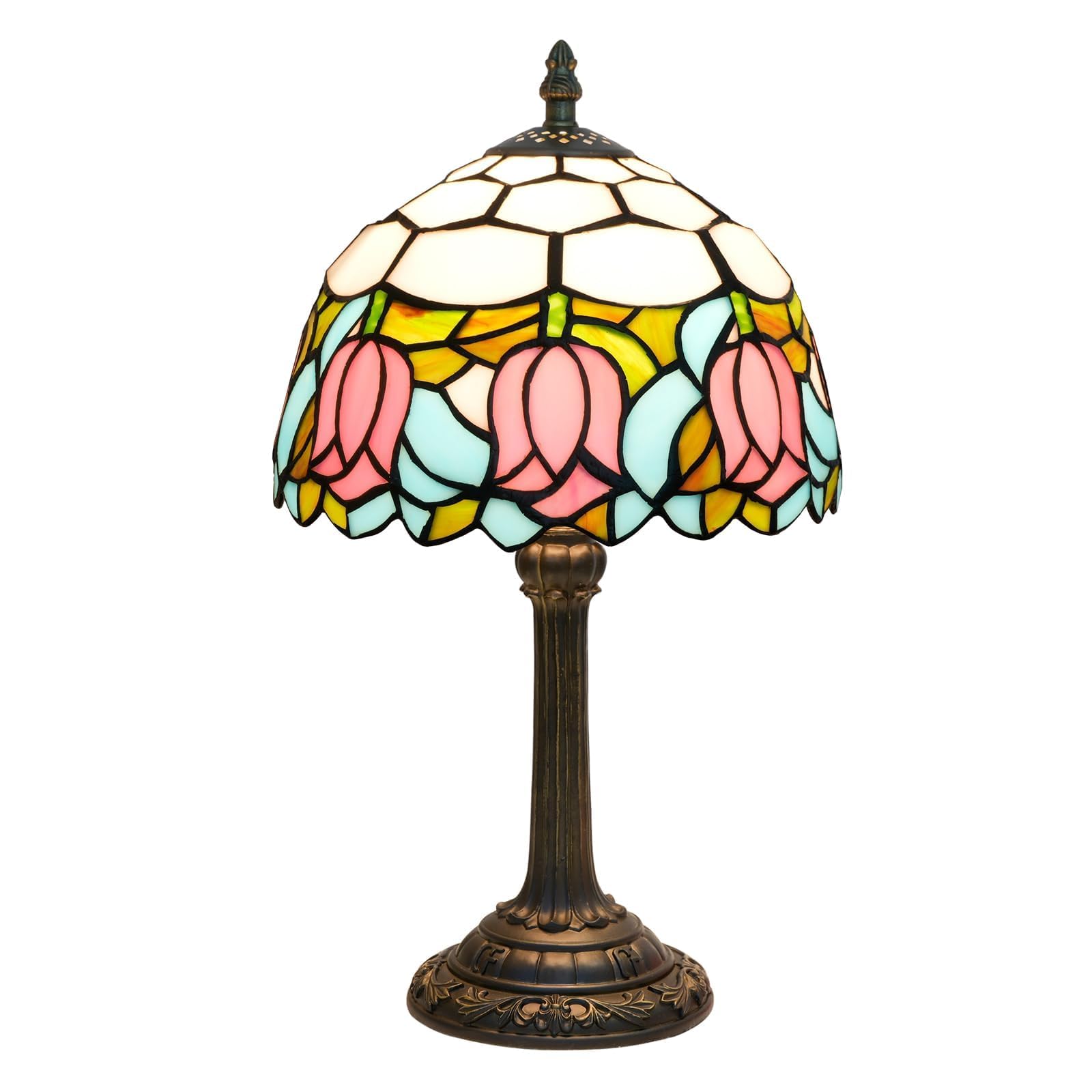 wecrejoni Tiffany Lamp Stained Glass lamp 8X8X14 Inches Small Bedside Table Lamps for Living Room Bedroom Dorm Kitchen Home Decor Festival Birthday Gift,8 inch Pink Tulip
