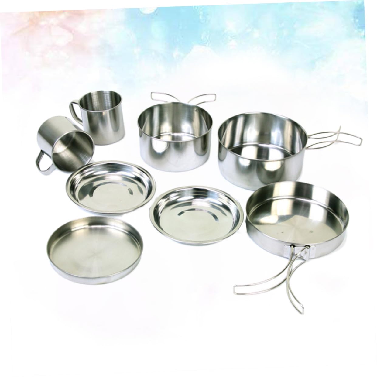 Set Stoviglie Campeggio 8 Pezzi in Acciaio Inox Portatile