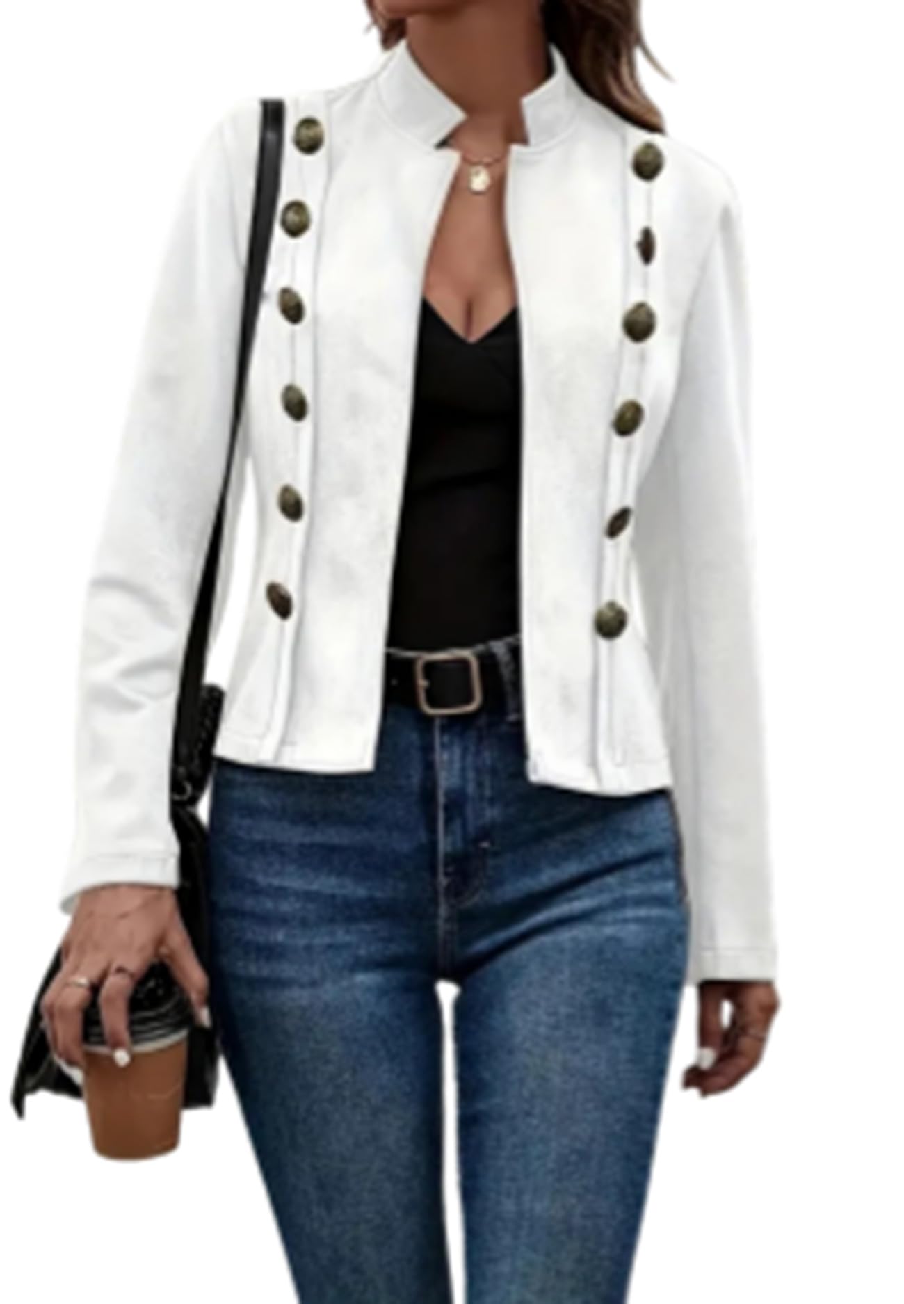 Womens Stand-up Collar Double Breasted Button Bright Color Design Joker Pullover Be Suited to Autumn and Winter 2025