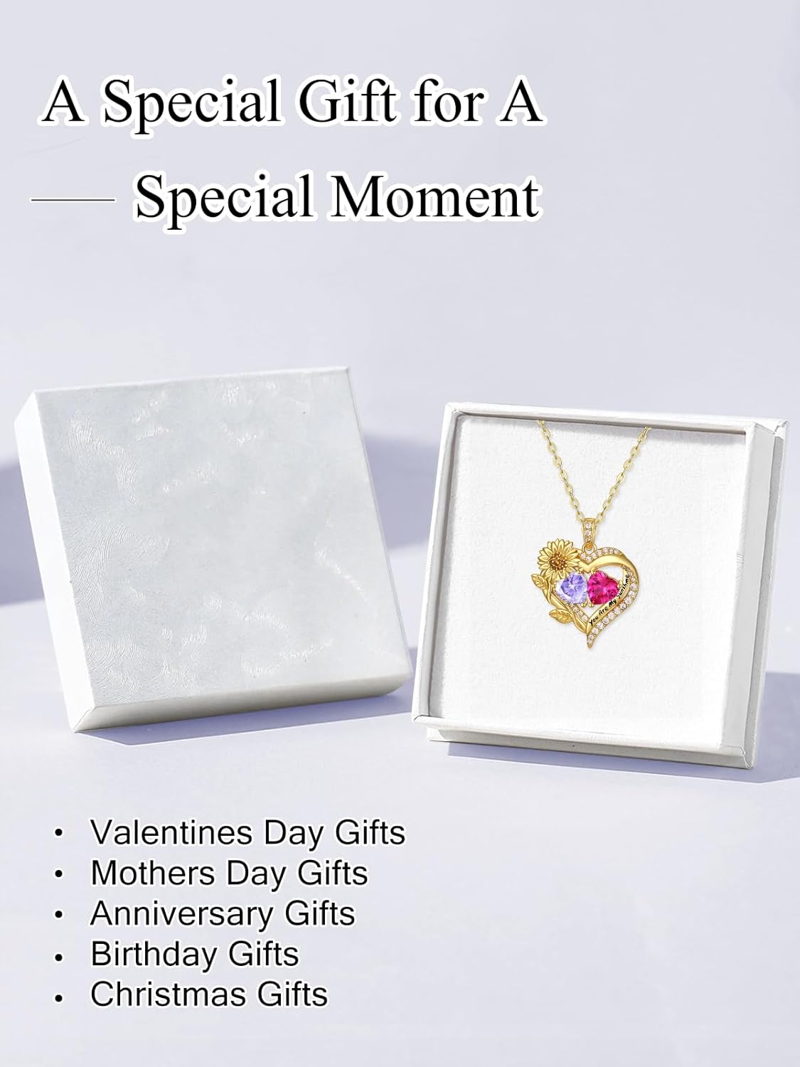 Sunflower Heart Necklace for Women Exquisite Anniversary Birthday Gifts for Wife Mother Her Double Birthstone Pendant jewelry‘You Are My Sunshine’ - Image 6